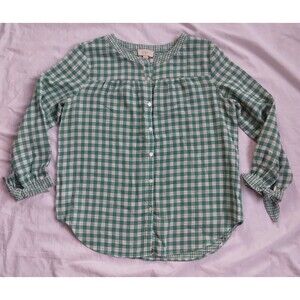 LOFT Green and White Gingham Shirt Cottagecore Prairie Women's S